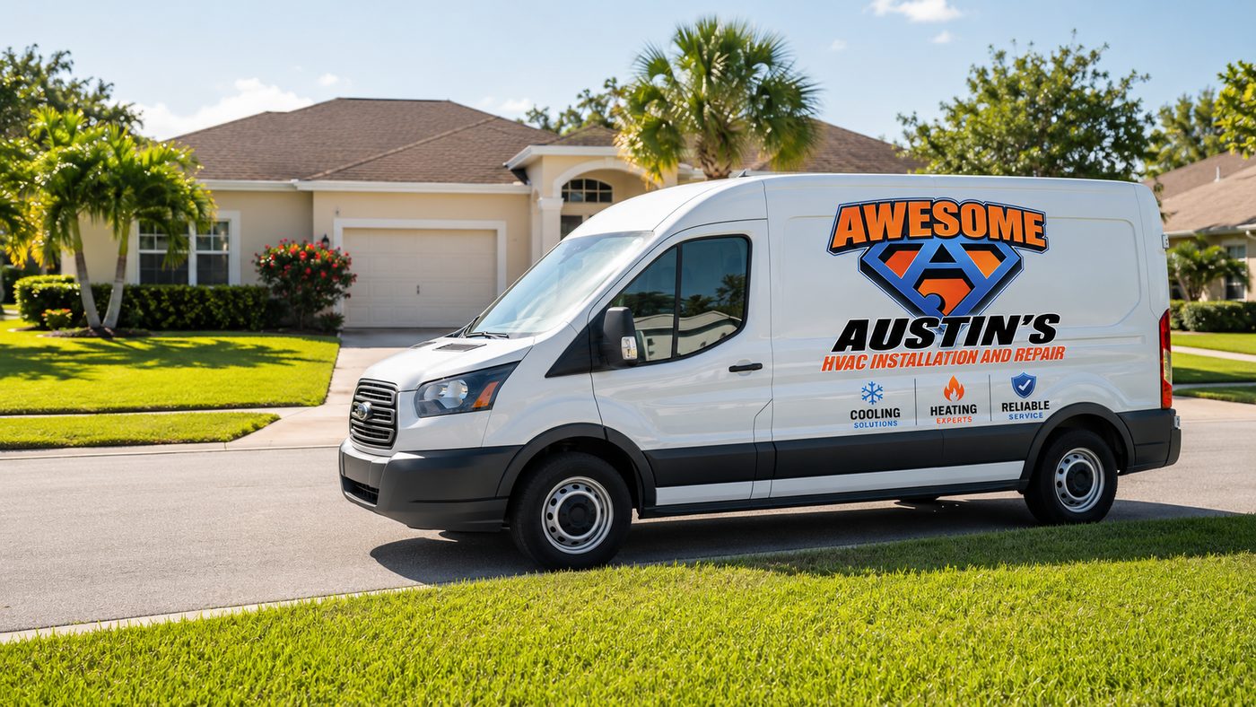 Awesome Austin's service van parked in front of a Florida home