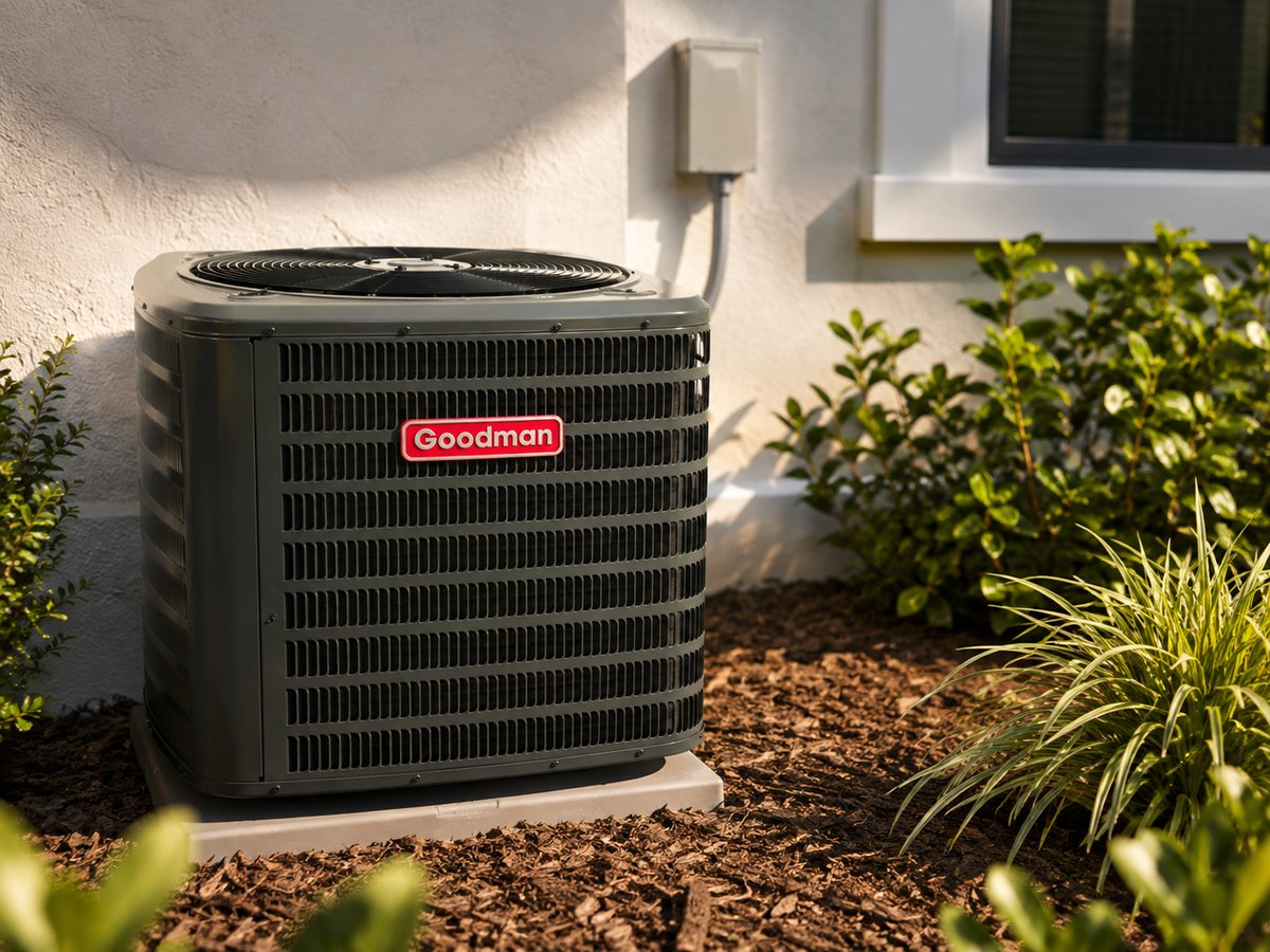 Goodman AC condenser unit installed at a Southwest Florida home by Awesome Austin's